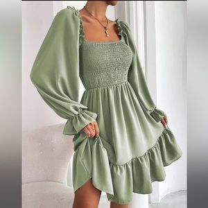 SHEIN Dress Sage Green Women’s Small Babydoll Dress On or Off Shoulder New!